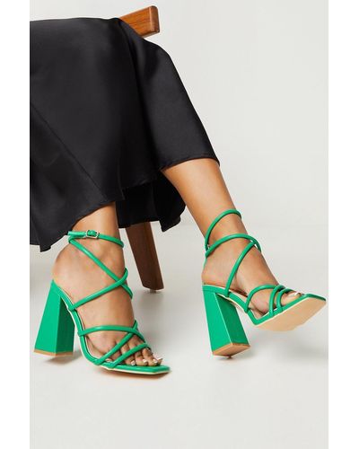Dorothy Perkins Faith: Carla Strappy Ankle Tie High Block Heeled Sandals - Green