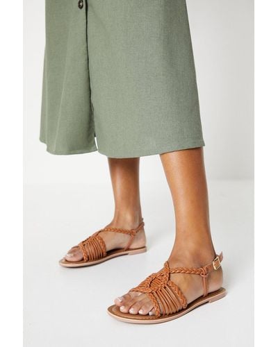 Dorothy Perkins Leather Josie Lattice Flat Sandals - Green