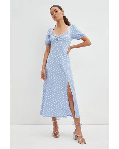 Dorothy Perkins Petite Print Sweetheart Puff Sleeve Dress - Blue