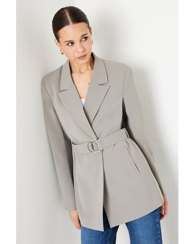 Dorothy Perkins D-ring Double Breasted Blazer - Grey