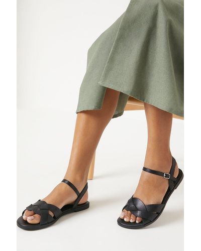 Dorothy Perkins Wide Fit Fara Weave Detail Flat Sandals - Green