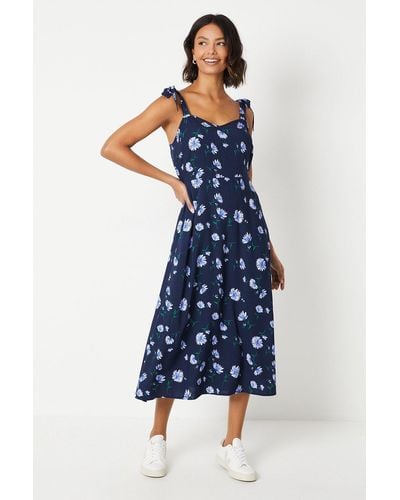 Dorothy Perkins Floral Tie Shoulder Midi Dress - Blue