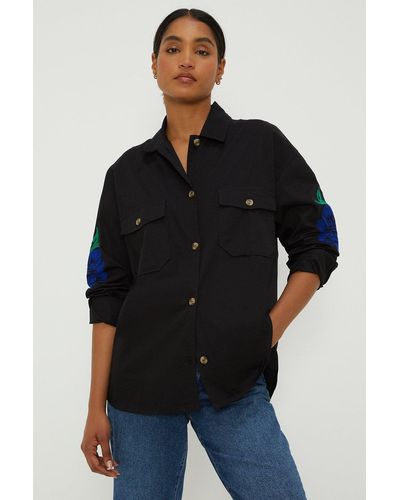 Dorothy Perkins Embroidered Utility Pocket Long Sleeve Shirt - Black