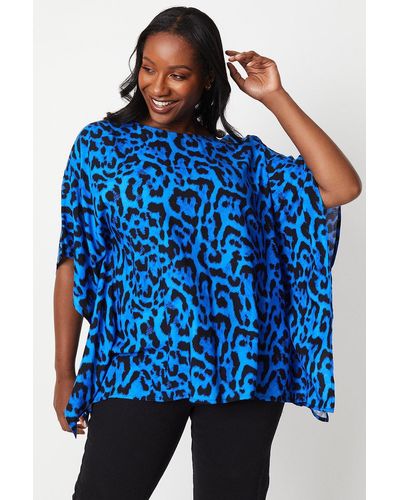 Dorothy Perkins Curve Leopard Hanky Hem Top - Blue