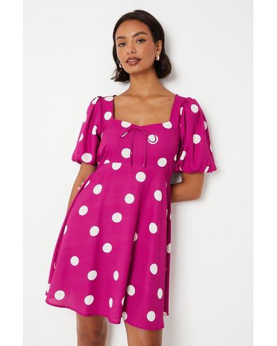 Dorothy Perkins Spot Tie Front Mini Dress - Pink