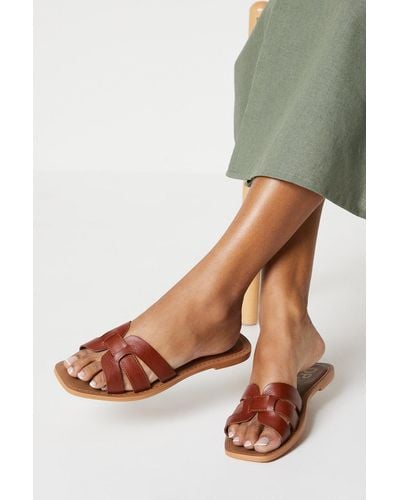 Dorothy Perkins Leather Jemma Woven Sliders - Natural