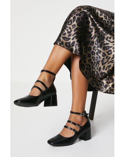 Dorothy Perkins Faith: Chantelle Square Toe Strappy Mary Jane Court Shoes - Black