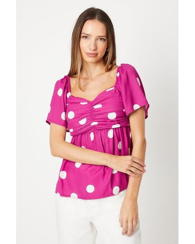Dorothy Perkins Spot Pintuck Pleated Front Blouse - Pink
