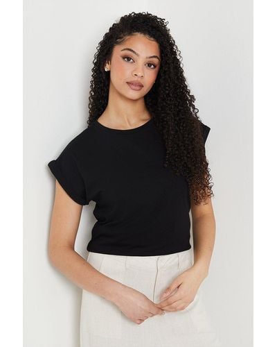 Dorothy Perkins Tall Cotton Roll Sleeve T-shirt - Black