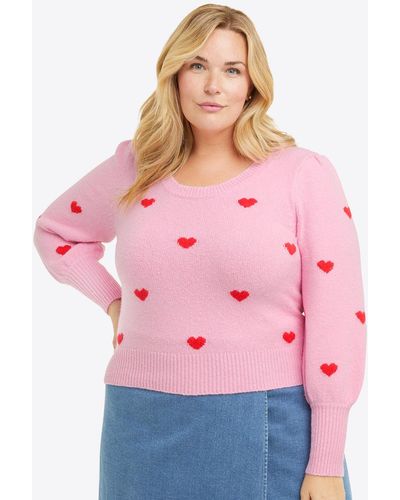 Draper James Puff Sleeve Heart Sweater In Pink