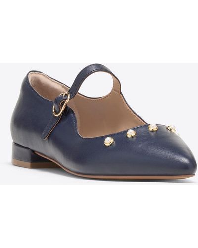 Draper James Adeline Mary Jane Flats In Navy Leather - Blue