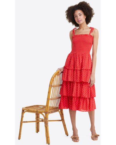 Draper James Taylor Tiered Dress In Red Polka Dot
