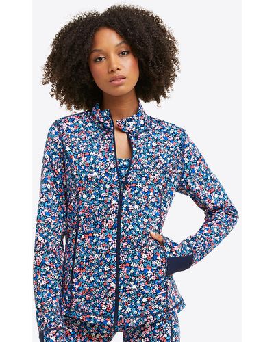 Draper James Warm Up Jacket In Allover Ditsy Floral - Blue