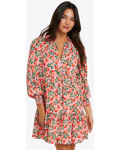 Draper James Connie Long Sleeve Mini Dress In Apple Blossom Floral - Red