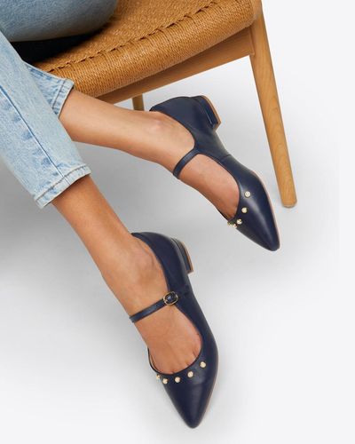 Draper James Adeline Mary Jane Flats In Navy Leather - Blue