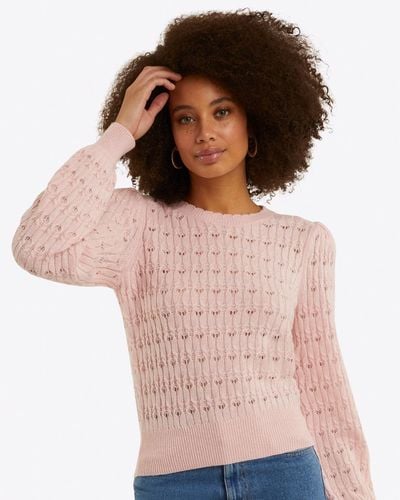 Draper James Puff Sleeve Sweater In Pointelle - Pink
