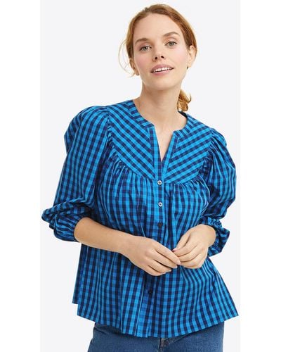 Draper James Button-front Top In Blue Gingham