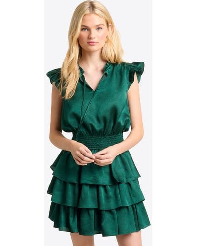 Draper James Alana Tiered Mini Dress In Hammered Satin - Green
