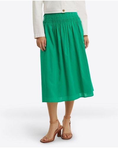 Draper James Smocked Waist Midi Skirt In Cotton Dobby - Green
