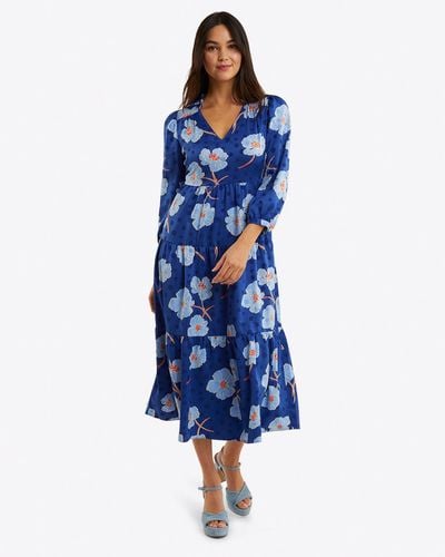 Draper James Katie Midi Dress In Printed Dot Jacquard - Blue