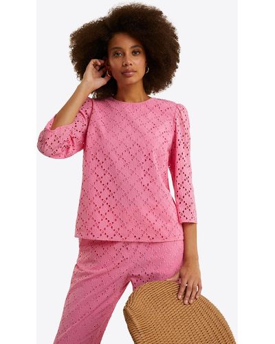 Draper James Claire Top In Eyelet - Pink