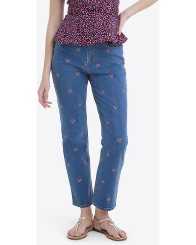 Draper James Kick Flare Jeans In Embroidered Posy - Blue