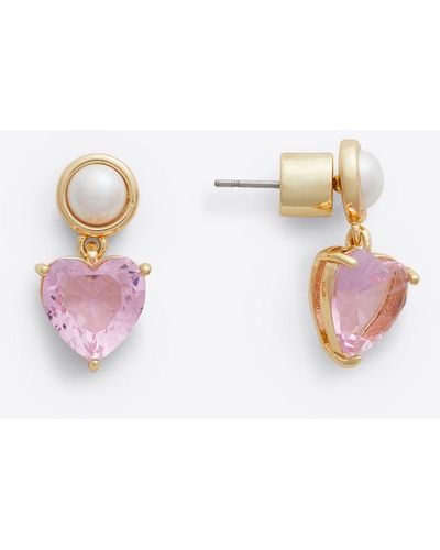 Draper James Pearl And Heart Mini Drop Earrings In Light Pink - White