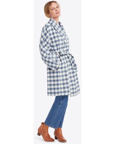 Draper James Shawl Collar Belted Coat In Gingham - Blue
