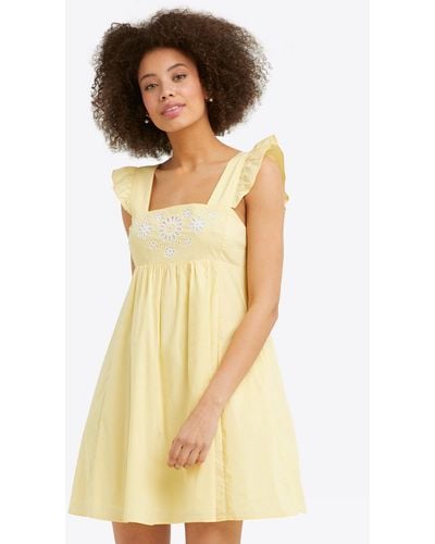 Draper James Maddie Embroidered Babydoll Dress In Yellow Stripe