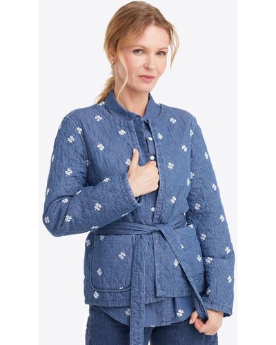 Draper James Reversible Belted Jacket In Embroidered Chambray - Blue