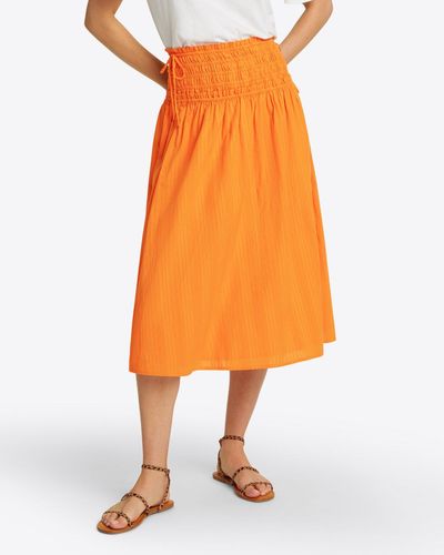 Draper James Smocked Waist Midi Skirt In Marigold Dobby Stripe - Orange