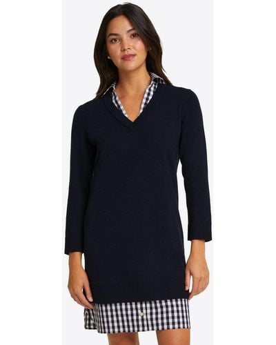 Draper James Wool And Cotton Combo Sweaterdress In Navy - Blue