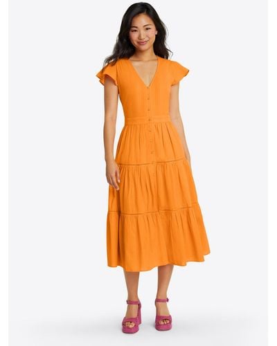 Draper James Lainey Midi Dress In Marigold Dobby Stripe - Orange