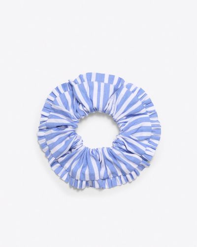 Draper James Ruffle Scrunchie In Blue Stripe - Multicolor