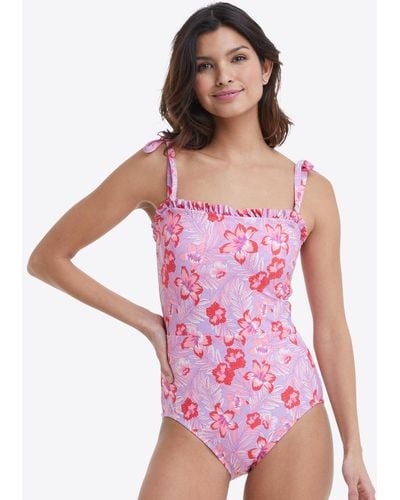 Draper James Ruffled One Piece Swimsuit In Floral Scallop - Pink