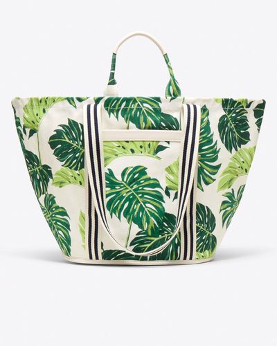 Draper James Large Beach Tote In Monstera Floral - Green