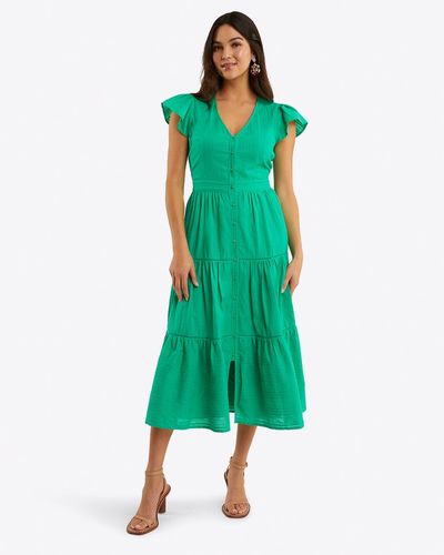 Draper James Lainey Midi Dress In Cotton Dobby - Green