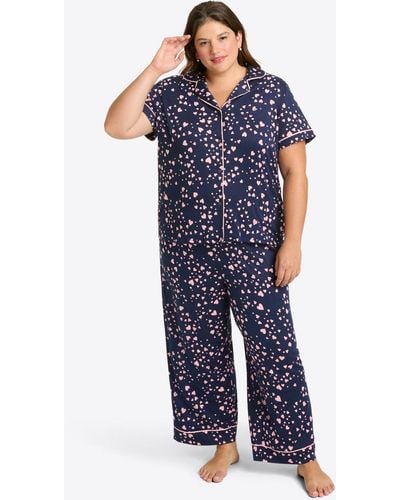 Draper James Linda Short Sleeve Pajama Set In Navy Hearts - Blue