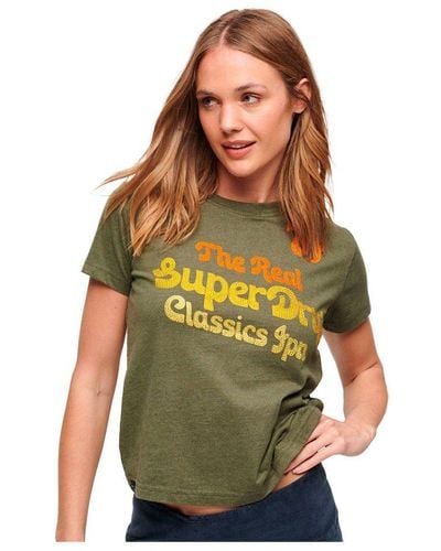 Superdry Luxe Metallic Logo T-shirt in Green | Lyst