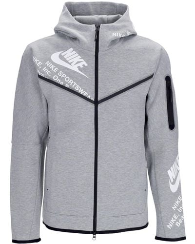 Nike Lightweight Hooded Zip Sweatshirt Tech Fleece Full Zip Wr Gx Hoodie Dk Heather - Gray