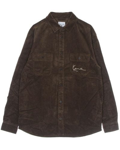 Karlkani Long Sleeve Shirt Chest Signature Corduroy Shirt - Brown
