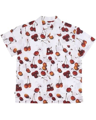 Obey Bombed Woven Short Sleeve Shirt Multi - Red