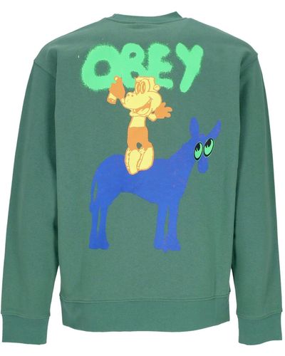 Obey Donkey Premium French Terry Crew Sweat-Shirt Leger A Col Rond Pour Homme - Vert