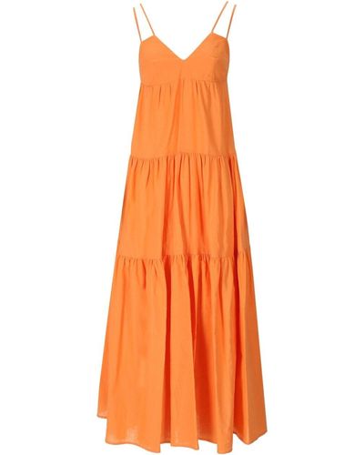 WEILI ZHENG Long Linen Dress - Orange