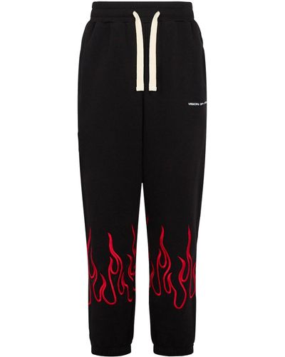 Vision Of Super Lightweight Tracksuit Pants Embroidered Flames Pants - Black