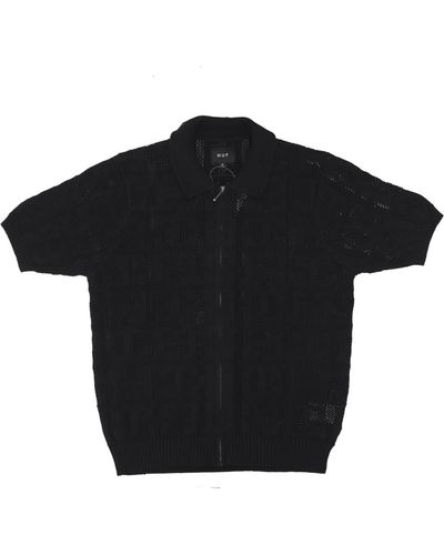 Huf 'Short Sleeve Polo Monogram Jacquard Zip Sweater - Black