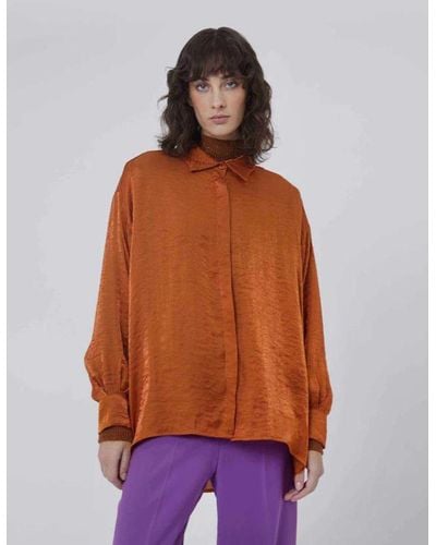Silvian Heach Shirt From The Overlooking Clothes With Long Puff Sleeve. Cva22010ca Orange