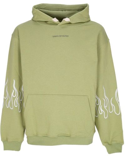 Vision Of Super 'Lightweight Hooded Sweatshirt Embroidery Flame Hoodie - Green