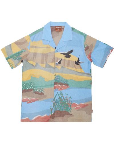 Staple Horizon Camp Shirt Short Sleeve Shirt - Blue