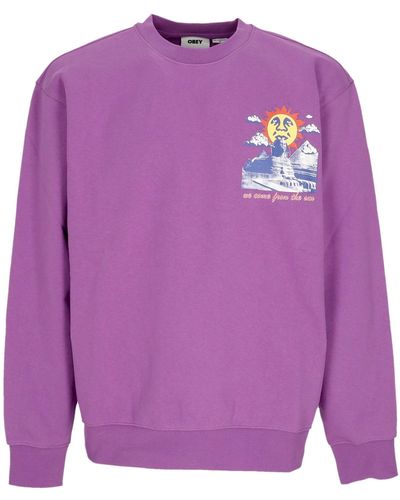 Obey We Come From The Sun Sweat-Shirt Leger A Col Rond Pour Homme Premium French Crew - Violet